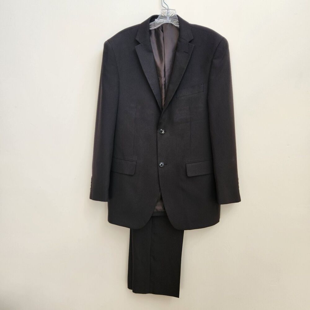 Angelo Rossi Pant Suit Men Size 40R Jacket Blazer 34 Pants 2 Button Brown Stripe